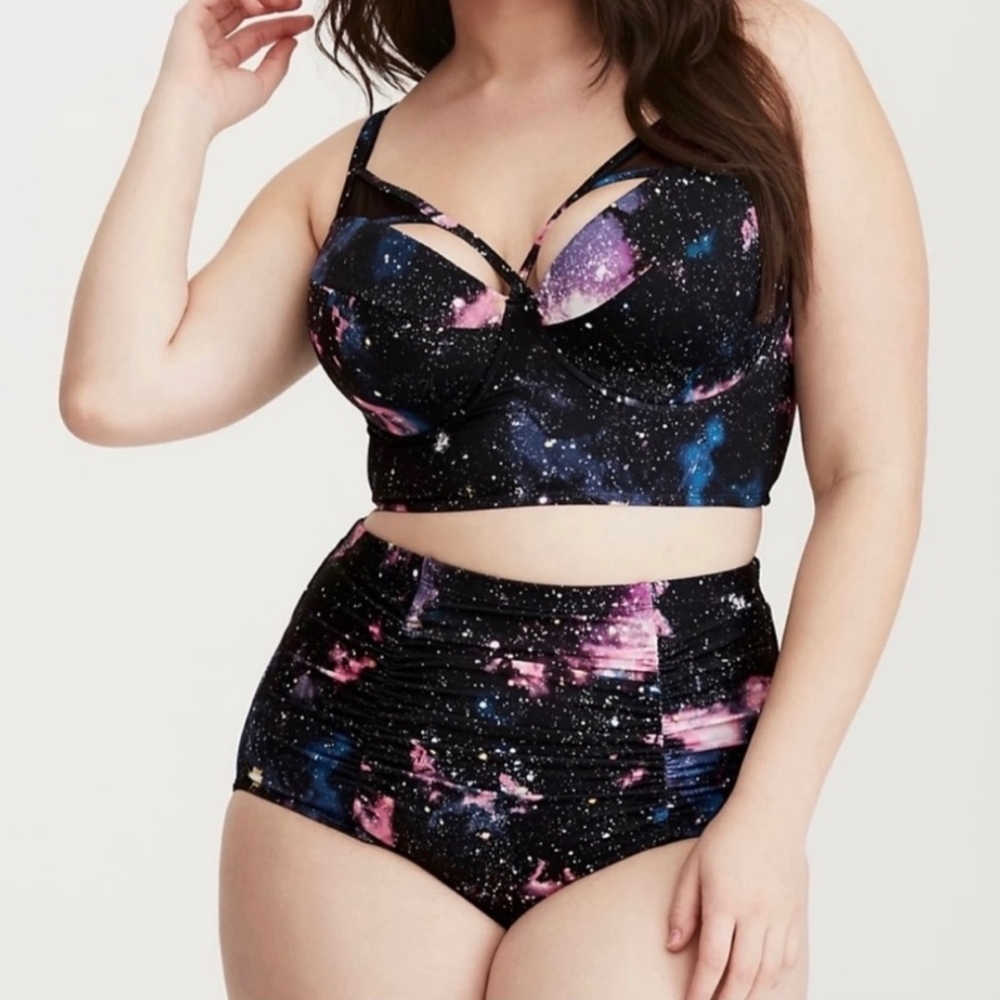 Torrid High Waist Tummy Smoothing Retro Style Galaxy Bikini Bottoms